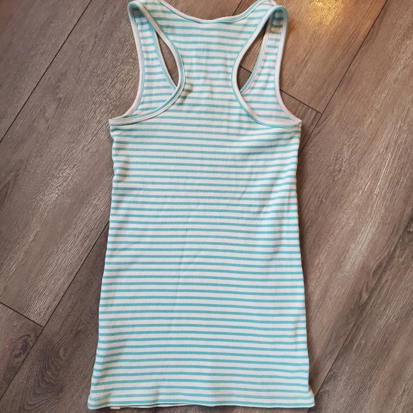 TNA Aritzia Striped, Ribbed Racerback Tank, White and Blue, XS - Picture 4 of 4